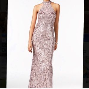 Betsy & Adam sequin halter gown